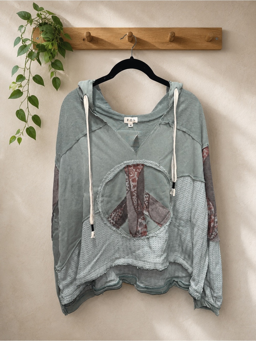 pol boutique peace sign hoodie | size medium | nwt | boho oversized colorblock